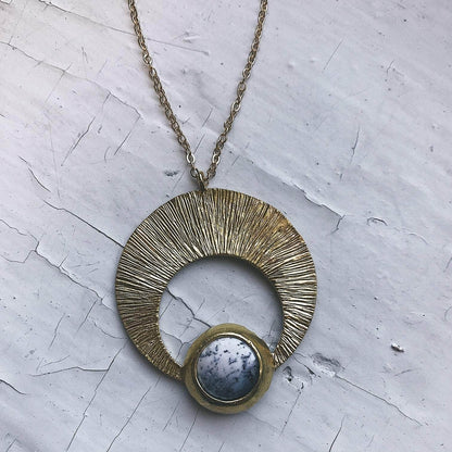 Yugen Handmade Necklace Crescent Moon Pendant with Dendritic Agate Crescent Moon Pendant with Dendritic Agate
