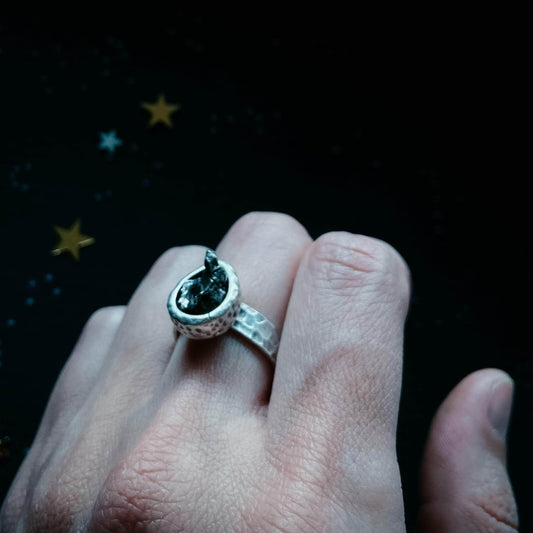 Yugen Handmade Ring Chunky Teardrop Raw Meteorite Ring in Silver Chunky Teardrop Raw Meteorite Ring in Silver