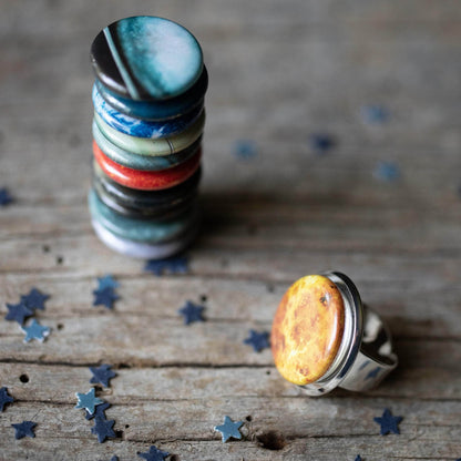 Yugen Handmade Ring Silver Tone / No Pluto Interchangeable Solar System Ring Interchangeable Solar System Ring